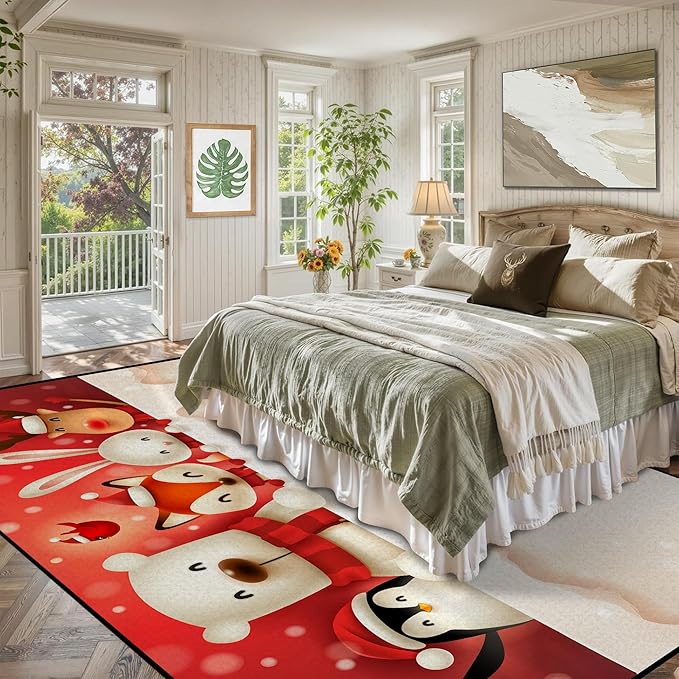 Christmas Large Area Rug 6' x 9' Living Room Rug Washable Rugs Carpet Indoor Door Mat Non-Slip Rug for Bedroom Kitchen Dining