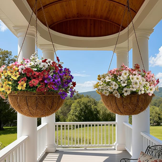 YHJZ Artificial Flowers Plants for Outdoor Indoor Garden Home Decoration Faux UV Resistant Silk Violet Flowers for Outside Planter Front Door Porch Yard Patio Window Box Home Decor(18 Bundles)