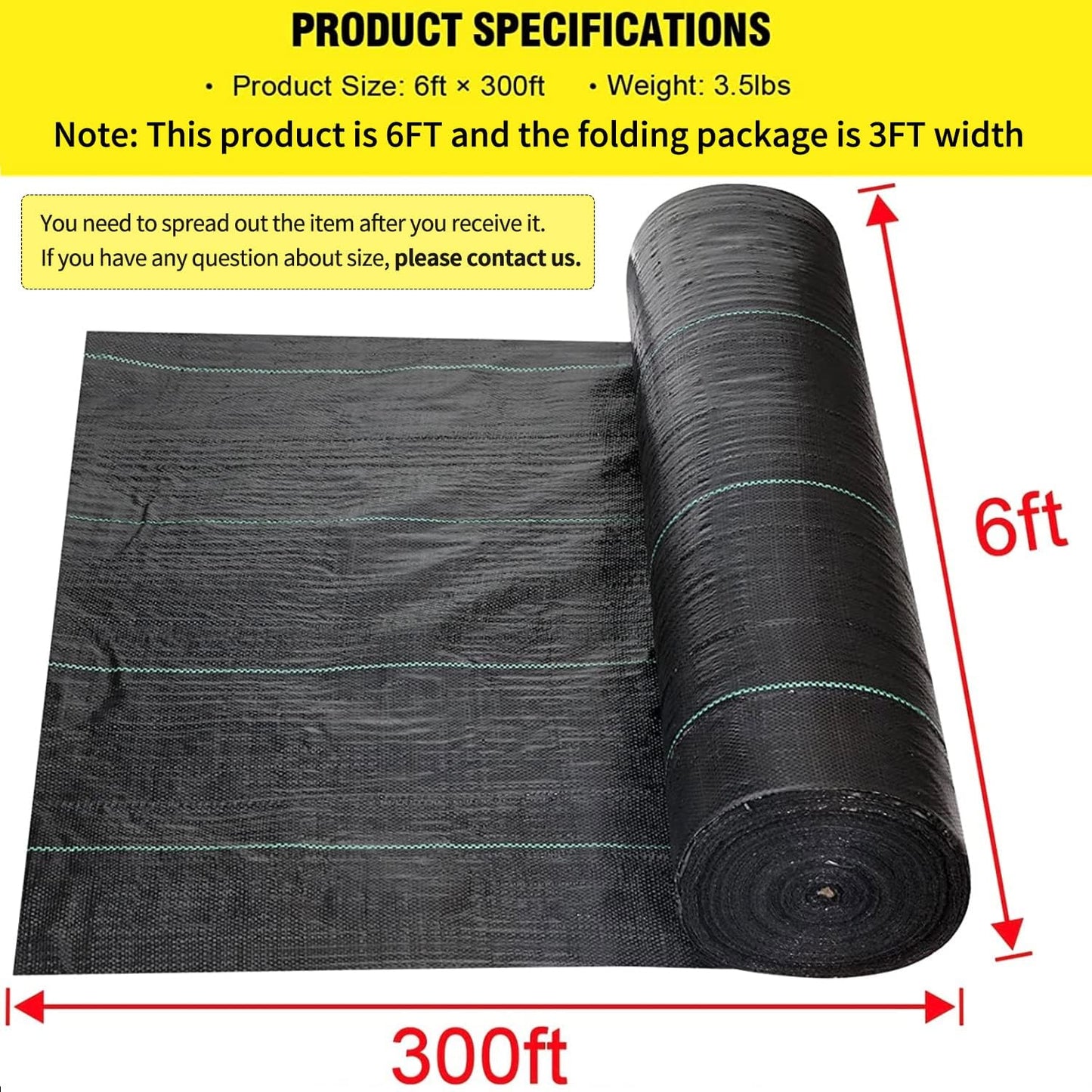 Driveway Fabric 6x300 ft - Commercial Weed Barrier, Heavy Duty 3.5OZ Landscape Fabric for Road, French Drain, Erosion Control, Construction Projects