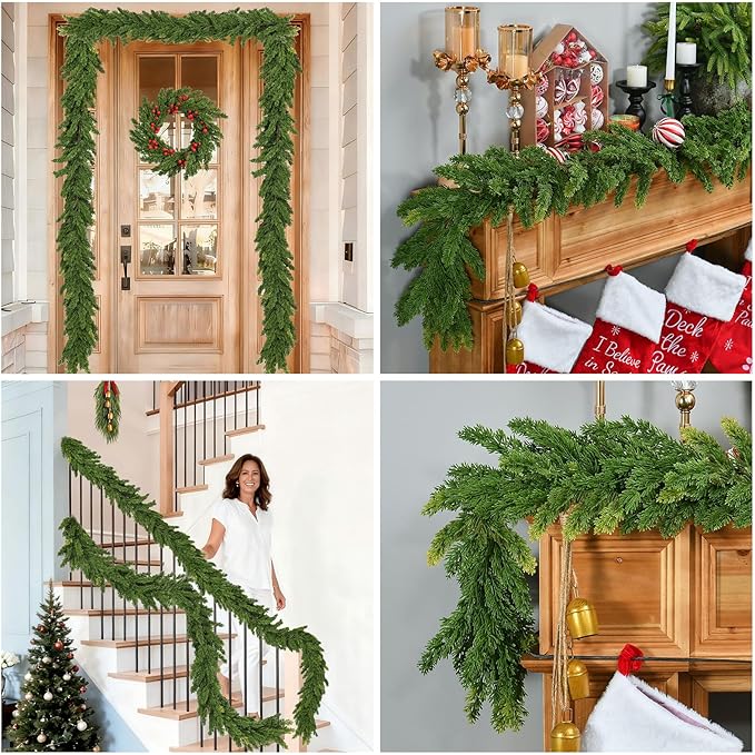 6.2FT Christmas Cedar Garland Artificial Real Touch Greenery with Thick and Lush Soft Pine Needles, Realistic Faux Green Garlands for Mantle Fireplace Table Indoor Outdoor Christmas Decorations