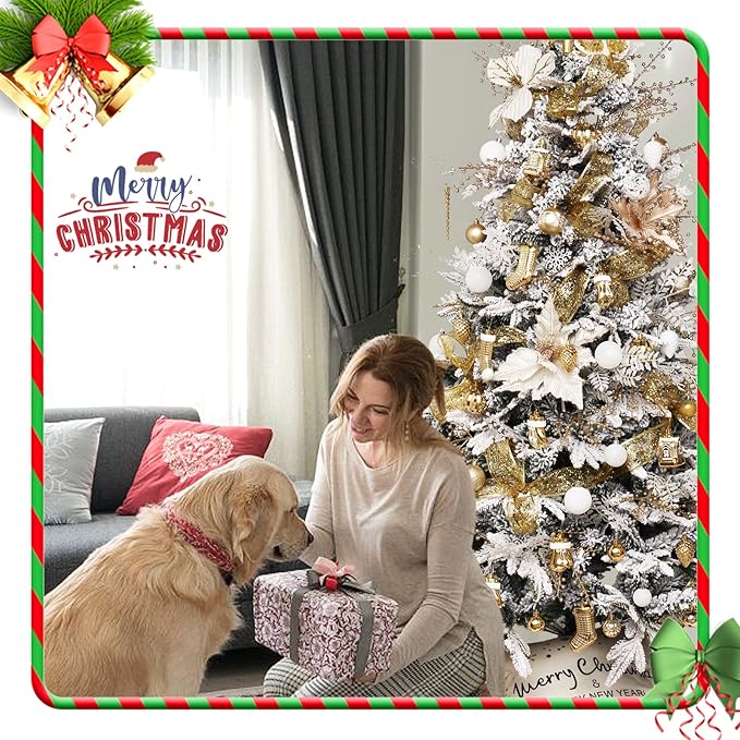 Christmas Tree Ornament Set - 132pcs Gold White Ball Decoration, Shatterproof Hanging Ornaments Assortment, Large and Small for Holiday Party Decor