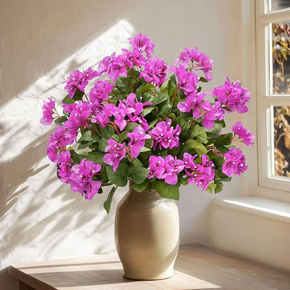 4 Pcs Artificial Flowers Bougainvillea Outdoor Artificial Plants Faux Flowers with Stems Silk Flowers for Wedding Porch Living Garden Decor(4PCS,Light Purple)