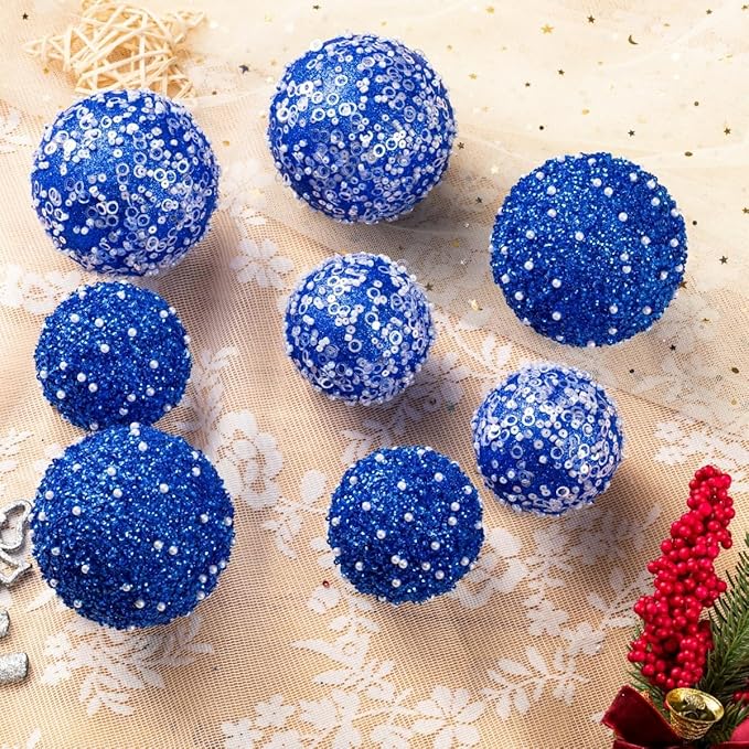 Royal Blue Christmas Ball Ornaments, Christmas Ball Decorations Shatterproof Plastic Hanging Pearl Balls for Holiday Party(90mm/3.54", 8ct)