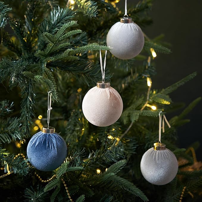 Christmas Ball Ornaments, 15 Pcs Blue & White Ornaments with Velvet, Multicolor Xmas Decorations for Christmas Tree Holiday Decor