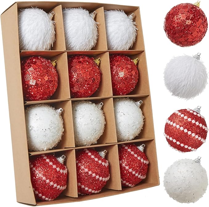 Red Christmas Ball Ornaments, Christmas Ball Decorations Shatterproof Plastic Hanging Pearl Balls for Holiday Party(70mm/2.76", 12ct)