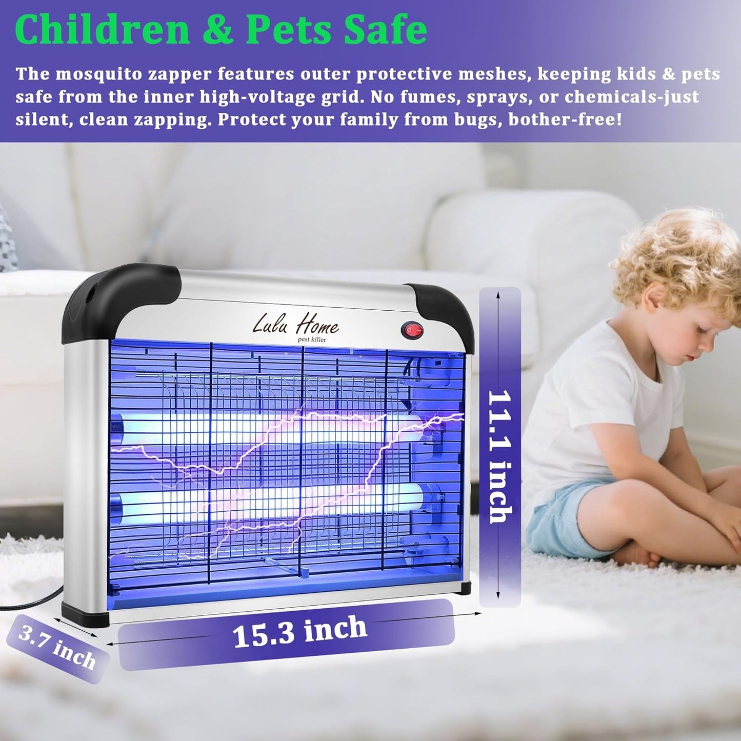 Lulu Home Electric Bug Zapper, Aluminium Indoor Insect Killer for Mosquito, Bug, Fly with Powerful 2800V Grid 20W Bulbs