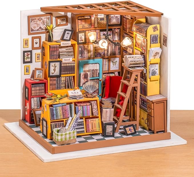 ROBOTIME DIY Miniature House Kit Miniature Dollhouse Kit Tiny House Kit for Adults Library House Kits Best Birthday Gifts for Teens(Sam's Study)