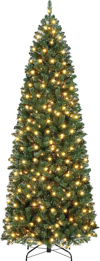 GarveeHome 6 ft Pencil Christmas Tree,Artificial Pre-Lit Christmas Tree,Realistic Xmas Tree Artificial Holiday Decoration for Indoor and Outdoor Use