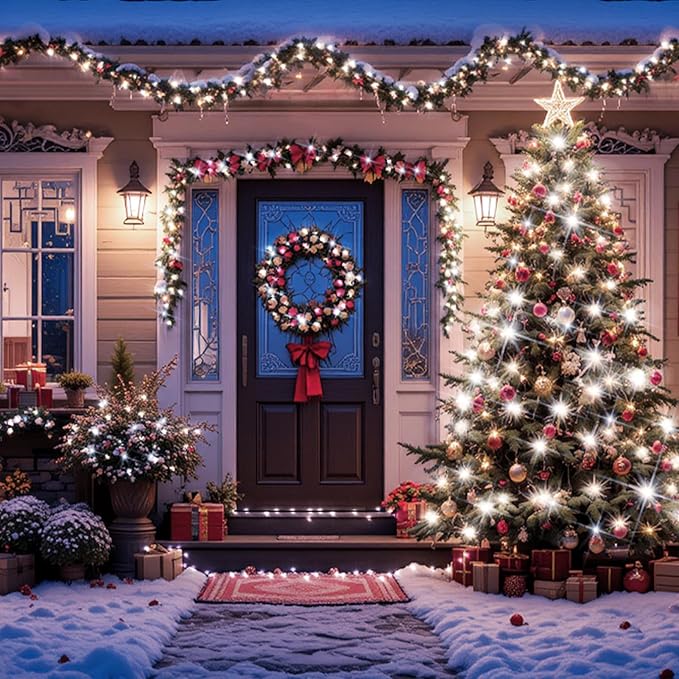 XURISEN Christmas Lights Outdoor 197FT 500 LED Green Wire String Lights 8 Modes with Timer Memory Waterproof Fairy Light Plug in for Xmas Tree Wedding Yard Party Holiday Decorations(Cool White)