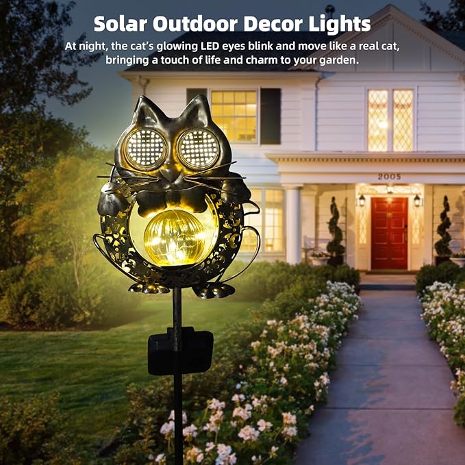 Solar Lights Outdoor Decor, Solar Cat Yard Decorations Outdoor, Garden Decorative, IP65 Waterproof, Gifts for Women Mom, for Yard Patio Lawn Pathway Landscape