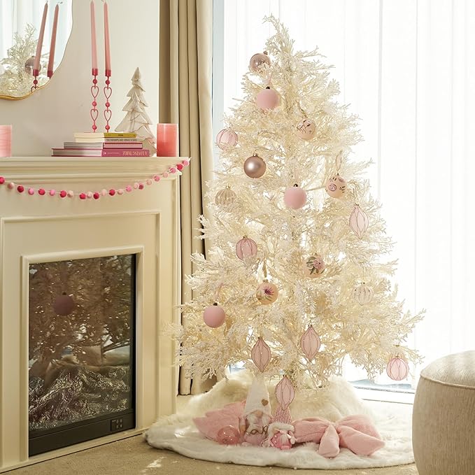 WDS WONDROUS Christmas Ball Ornaments, Vintage Ball & Teardrop Xmas Tree Ornament Set, Hanging Assorted Glass Balls for Holiday Home Party Decor (9Pcs, Pink & Gold Line)