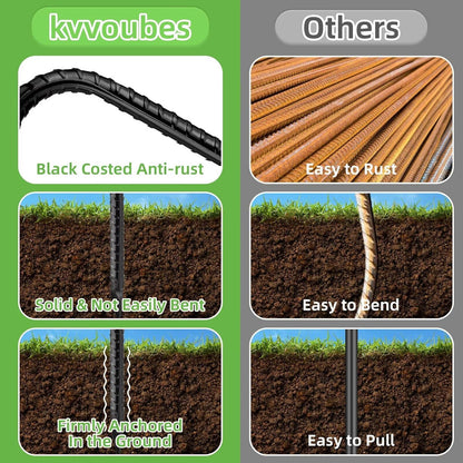 Black Trampoline Stakes Anchors High Wind 16inx10mm Galvanized U Hook 8pcs Rebar Stakes – Heavy Duty Ground Anchors for Trampoline,Yard & Inflatable,Landscape Metal Stakes for Outdoor Decorations