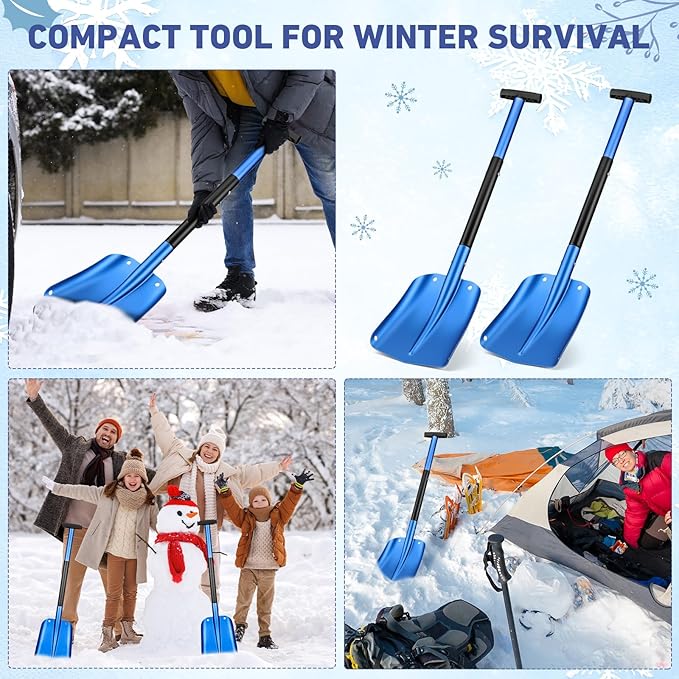 Gisafai 1 Pcs 34'' Detachable Emergency Snow Shovel for Car Aluminum Extendable Collapsible Snow Shovel Emergency Car Cleaning Equipment Suitable for Truck SUV Van Camp Outdoor (Blue)