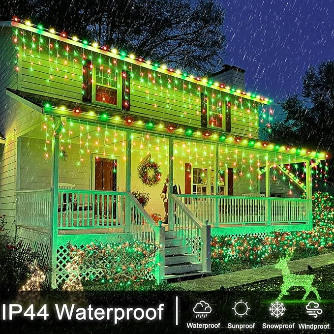 Icicle Lights for Outside, 33ft 400 LED Red and Green Christmas Lights 8 Modes with 75 Drops, Waterproof Christmas Icicle Light Outdoor Plug in for Indoor Party Holiday Halloween Decorations