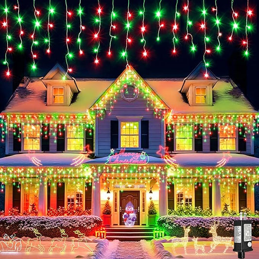 Icicle Lights for Outside, 33ft 400 LED Red and Green Christmas Lights 8 Modes with 75 Drops, Waterproof Christmas Icicle Light Outdoor Plug in for Indoor Party Holiday Halloween Decorations