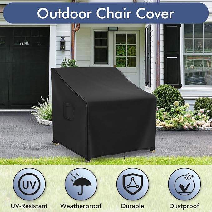 Adirondack Chair Covers Waterproof, Lawn Outdoor Chair Covers 2 Pack, Patio Chair Covers for Outdoor Furniture Fits up to 32W x 37D x 36H inches, Black
