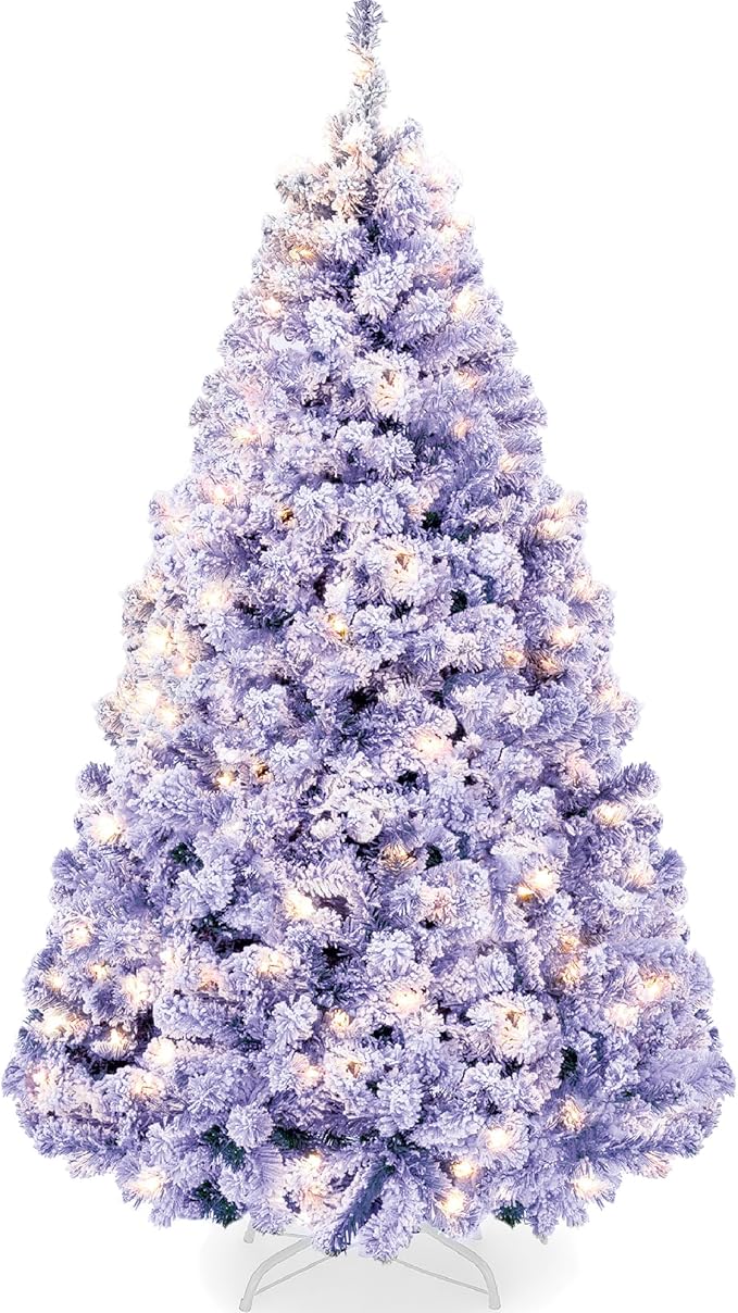 Best Choice Products Pre-Lit Lavender Christmas Tree, 7.5ft Artificial Flocked Full Fir Tree, Holiday Decoration w/ 550 Lights, 1,346 Branch Tips