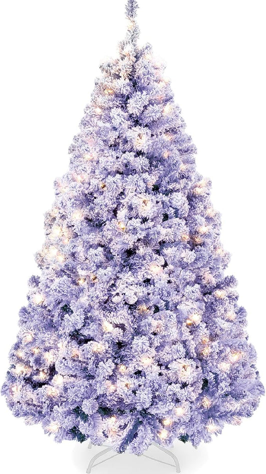 Best Choice Products Pre-Lit Lavender Christmas Tree, 9ft Artificial Flocked Full Fir Tree, Holiday Decoration w/ 900 Lights, 2,094 Branch Tips