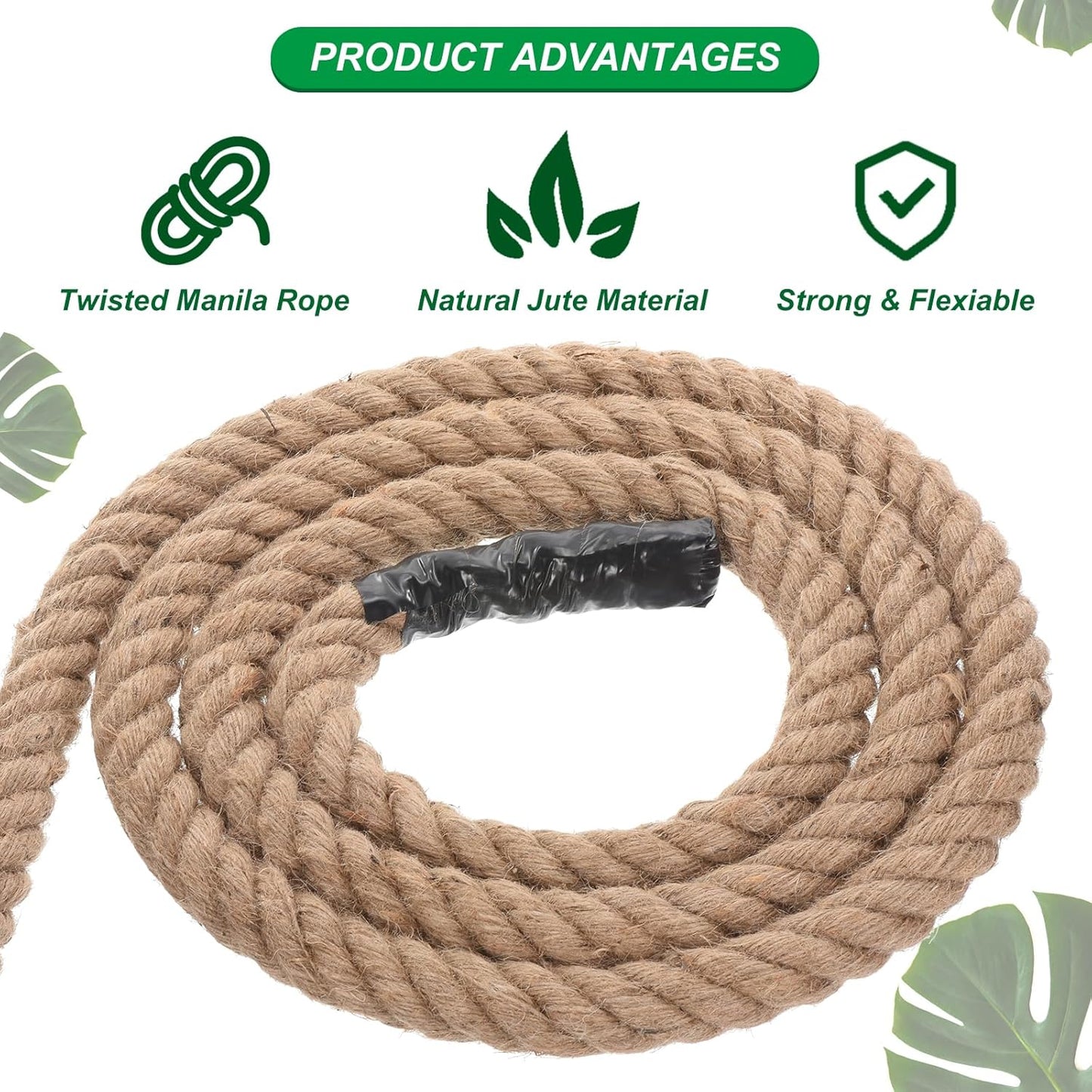 PATIKIL Twisted Manila Rope 1-1/4 Inch x 100 Feet Jute Rope Natural Thick Jute Rope Twine Burlap Rope for Docks Railings Bundling Craft Tug of War Decorating