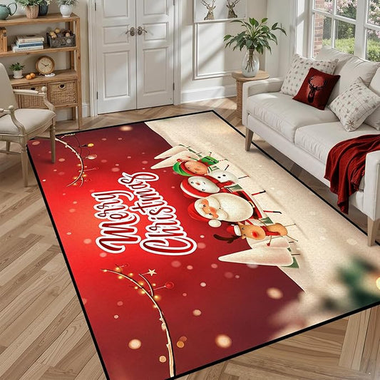5' X 7' Christmas Rugs,Xmas Tree Snowflake Non-Slip Washable Rug Indoor Rugs Floor Mats Carpet for Living Room Bedroom Dining Room Home Decor