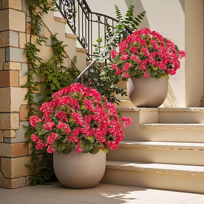 4 Pcs Artificial Flowers Bougainvillea Outdoor Artificial Plants Faux Flowers with Stems Silk Flowers for Wedding Porch Living Garden Decor(4PCS,Rose Red)