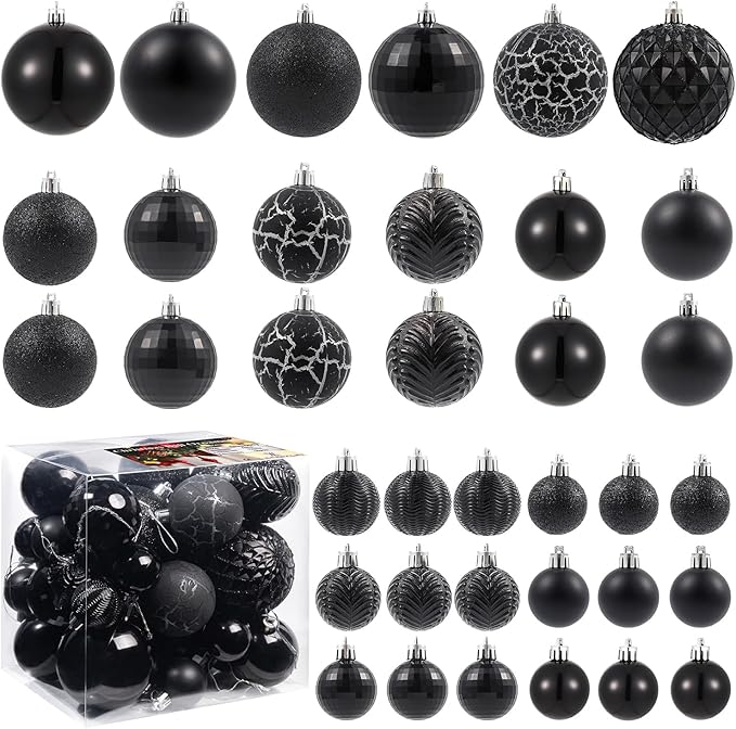 LANGXUN 36pcs Black Christmas Tree Decorations Balls, Bolas De Navidad, 2025 Christmas Decor, Indoor Outdoor Shatterproof Christmas Ornaments, Xmars Party Wedding Suppiles