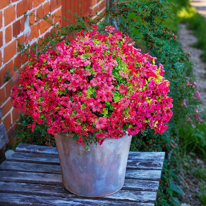 Artificial Fake Plants Flowers for Outdoor Outside Summer Decoration,16 Bundles No Fade UV Resistant Realistic Plastic Faux Silk Fake Daisy Plants for Outside Garden Home Planter Porch Patio Yard