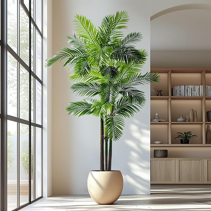 8.2FT Artificial Phoenix Palm Tree Artificial Plants Indoor Outdoor Large Faux Coconut Silk Palm Tree Tropical Fake Tree Faux Sago Palm Plant for Modern Farmhouse Yard Outside Patio Poolside