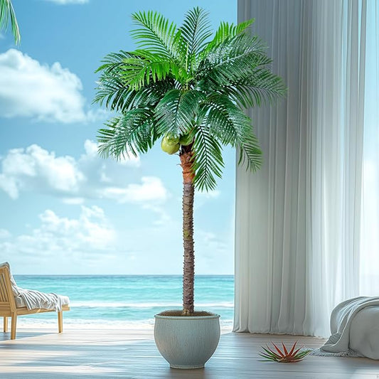 9.1FT Artificial Phoenix Palm Tree with Coconut Fruit Artificial Plants Indoor Outdoor Large Faux Coconut Palm Tree Tropical Fake Palm Plant for Modern Farmhouse Yard Outside Patio Poolside