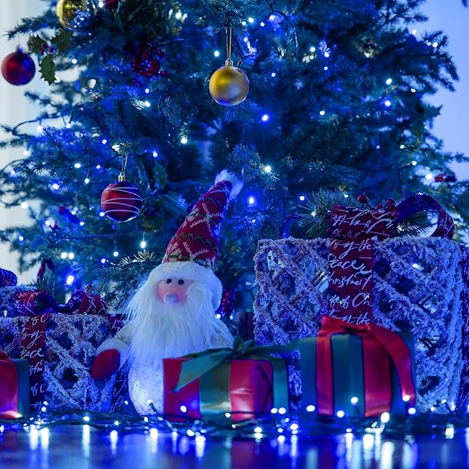 JMEXSUSS 250LED Christmas String Lights 91.5ft Extendable Green Wire Christmas Lights Outdoor Waterproof, 8 Modes LED String Lights Indoor for Tree Wedding Party Garden Patio Decoration, Blue & White