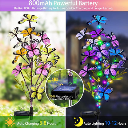 Solar Garden Lights Outdoor, Waterproof 4 Pack Solar Butterfly Lights with 60 LED 12 Butterfly Colorful Lighting for Garden Yard Lawn Outdoor Decor, Gift for Mom Women Mother's Day