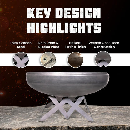 Liberty Fire Pit – Ohio Flame Wood Burning Outdoor Fire Pit - 48" Diameter with Angled Base (Made in USA)