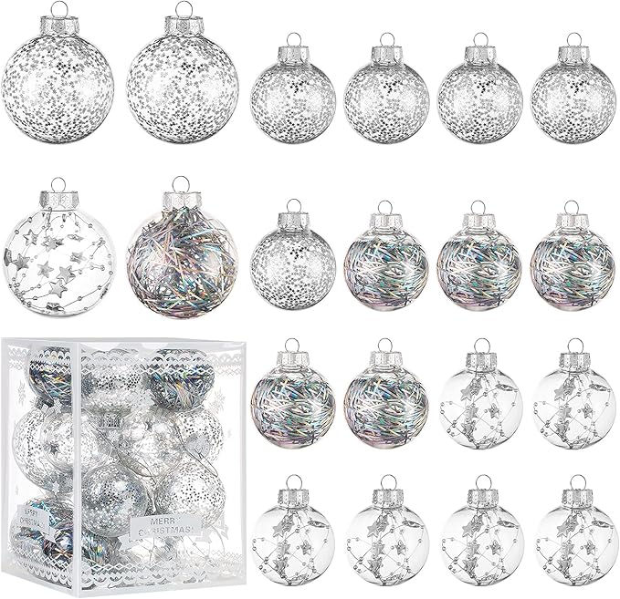 Christmas Ornaments Ball Set-Shatterproof Clear Plastic Decorative Baubles for Xmas Tree House Holiday Wedding Party Decoration,20pcs Silver