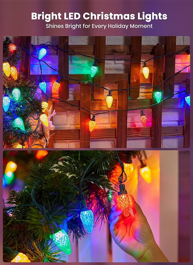 Minetom C9 LED Christmas Lights Outdoor, 81 Feet 100 LED String Light with Timer & 8 Lighting Mode, Waterproof Commercial Grade Christmas Tree Lights for Outside Indoor Roofline Patio, Multicolor