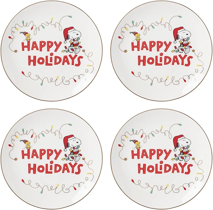 Lenox 896321 Snoopy Christmas Accent Plates, Set of 4, Holiday Dinnerware