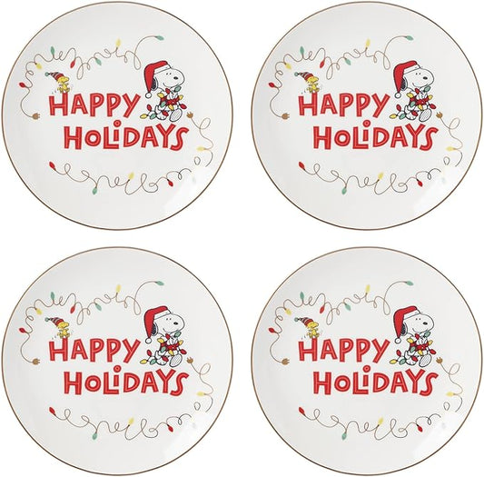 Lenox 896321 Snoopy Christmas Accent Plates, Set of 4, Holiday Dinnerware