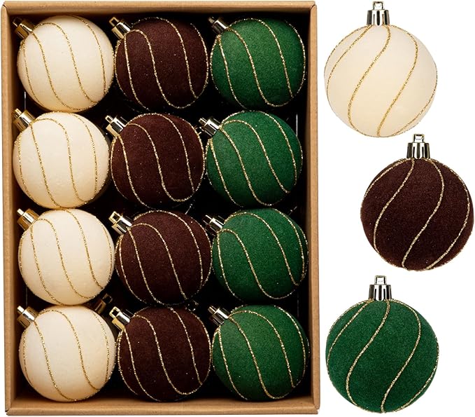 24PCS Velvet Christmas Ball Ornaments Set, 2.36" Shatterproof Baubles for Christmas Tree Decorations, Gold-Lined Hanging Baubles with Velvet Finish for Thanksgiving Holiday Party Décor, Multicolour