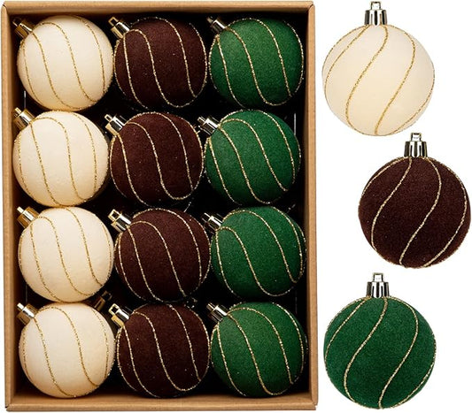 24PCS Velvet Christmas Ball Ornaments Set, 2.36" Shatterproof Baubles for Christmas Tree Decorations, Gold-Lined Hanging Baubles with Velvet Finish for Thanksgiving Holiday Party Décor, Multicolour