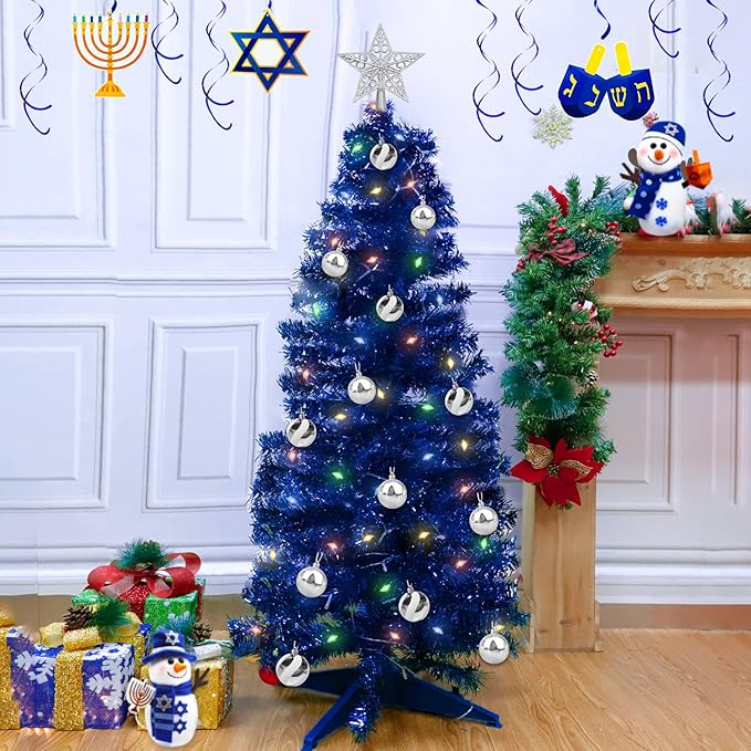 Dual Color Change & Timer 4 Ft Christmas Tree with 8 Mode 100 Warm White & Colorful Light 18 DIY Ball Ornaments 3D Star Battery Operated Small Xmas Tree Table Indoor Holiday Party Decor