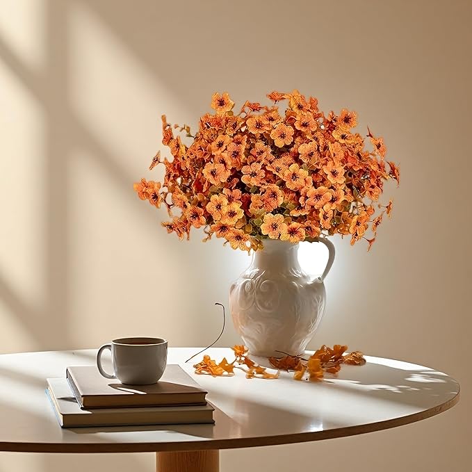 Artificial Fall Flowers Fake mums for Outdoors - UV Resistant & Fade-Resistant Fake Flowers, 10 Bundles Orange Yellow Waterproof Faux Flowers for Garden, Yard, Patio, Wedding & Fall Decor