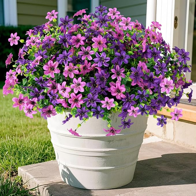 Artificial Flowers for Outdoors, 12 Bundles Multicolor Faux Silk Flower Spring Summer Decoration, Artificial Plants Fake Outdoor Flowers UV Resistant No Fade for Home Planter Porch Patio Yard Decor