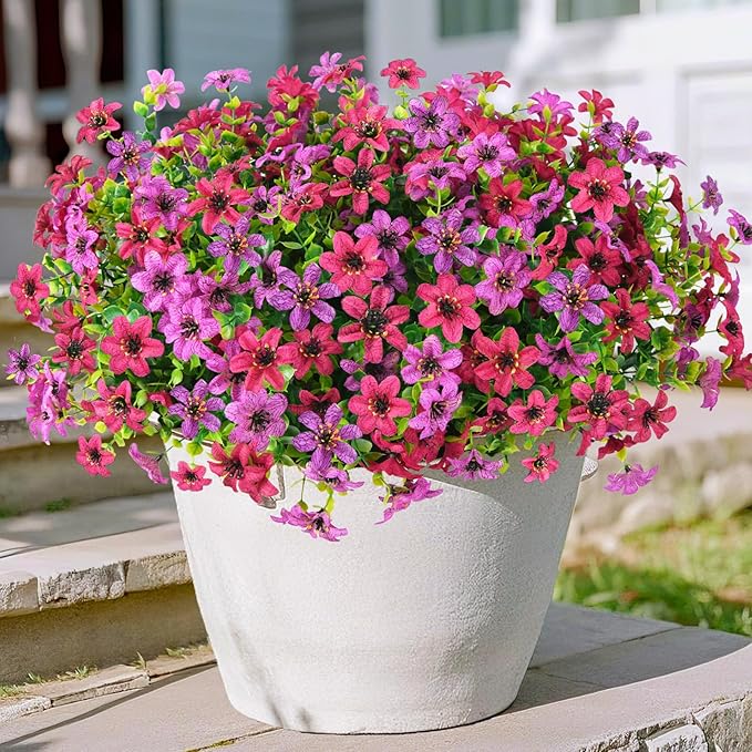 Artificial Flowers for Outdoors, 12 Bundles Multicolor Faux Silk Flower Spring Summer Decoration, Artificial Plants Fake Outdoor Flowers UV Resistant No Fade for Home Planter Porch Patio Yard Decor