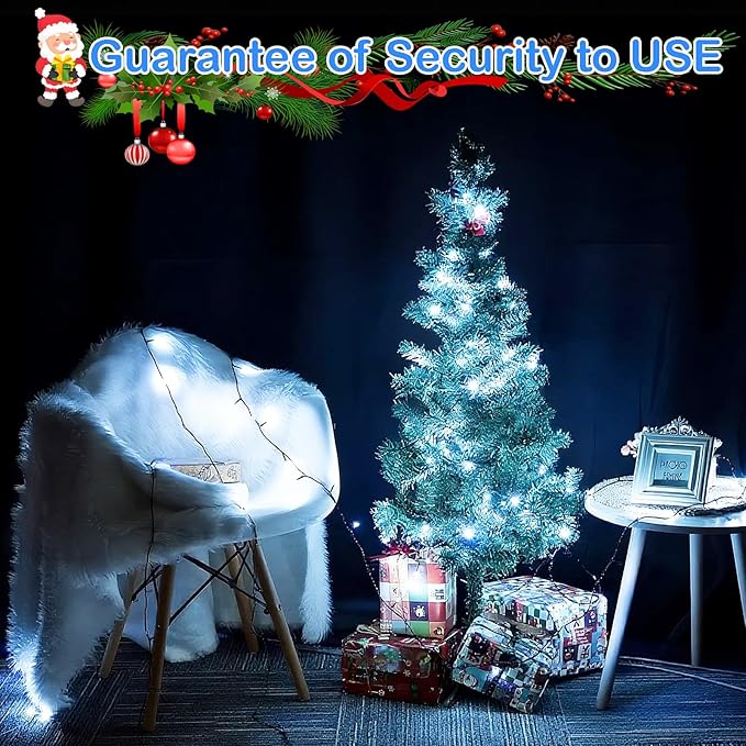 Decute 300LED Christmas String Lights Outdoor Waterproof 105FT UL Certified with End-to-End Plug 8 Modes, Cool White Indoor Starry Fairy Lights for Christmas Tree Patio Garden Wedding Party Decor