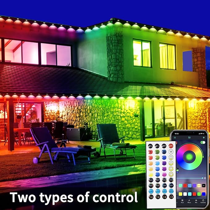 Permanent Outdoor Lights 60FT Smart Outside RGB LED Christmas Light, App Control Remote IP67 Waterproof Eternity Eaves Lighting for Halloween，House，Patio Decor ，Garden Decor, Decorations