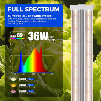 Barrina TX36 2FT Grow Light, 144W(4 x 36W, 800W Equivalent), High PPFD, Full Spectrum, Mechanical Timer, Hanging Plant Lights for Indoor Growing, Seedlings with On/Off Switch, Linkable, 4 Packs
