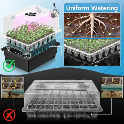 Hon&Guan 2 Pack Seed Starting Kit - 30 Cell Seed Starter Tray with Higher 5.3” Humidity Dome, LED Growing Lights and 10"x20.75" Seedling Heat Mat, Adjustable Vents - Germination & Plant Propagation