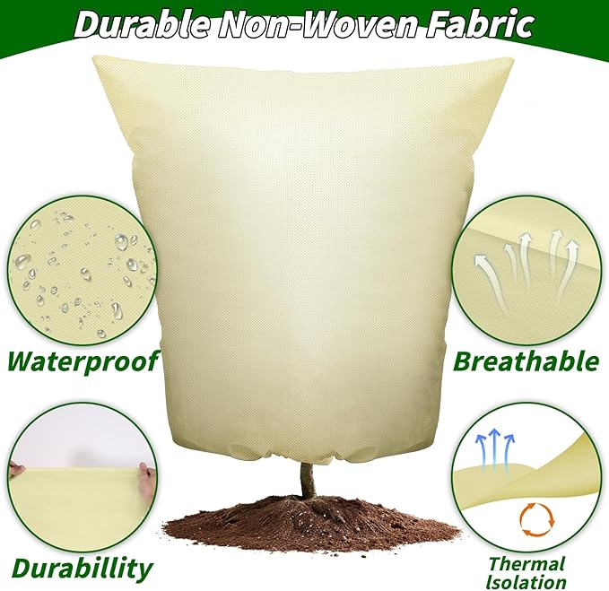Plant Covers Freeze Protection: 4 Pack 90Hx75W Inch Large Heavy Duty Frost Cloth with Zipper Drawstring, 2.2oz/yd² Frost Blankets for Outdoor Plants, Shrub Trees, Winter & Garden, Beige