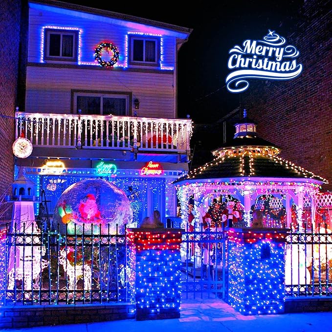 JMEXSUSS 600 LED Blue Solar Christmas Lights, 206.7ft Blue Christmas Lights Outdoor Waterproof, 8 Modes Solar Light Outdoor for Yard Patio Tree Garden Party Bushes Xams Decorations