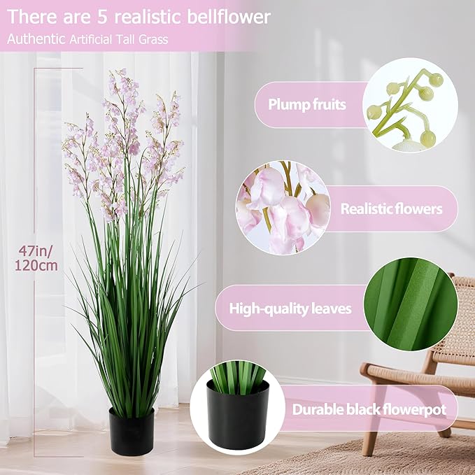 Green Onions Home Decor Fake Plants Lily of The Valley Snake Plant Home DéCor Accents Artificial Grass Room Decor Artificial Plants Indoor Artificial Grass 47" 2PCS（Pink）