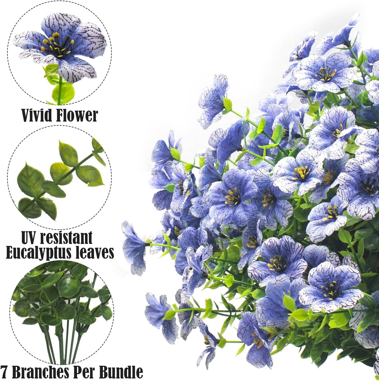 Artificial Fake Flowers for Outdoor Spring Decoration, 16 Bundles Faux Silk Colorful Daisy UV Resistant Realistic for Outside Porch Patio Home Yard Garden Planters Pots Window Box (Blue)